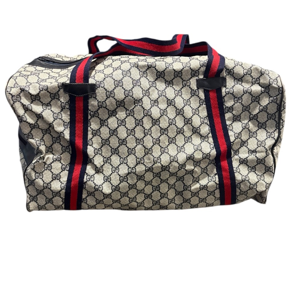 Gucci Beige Monogram Bag with Red and navy  Accents